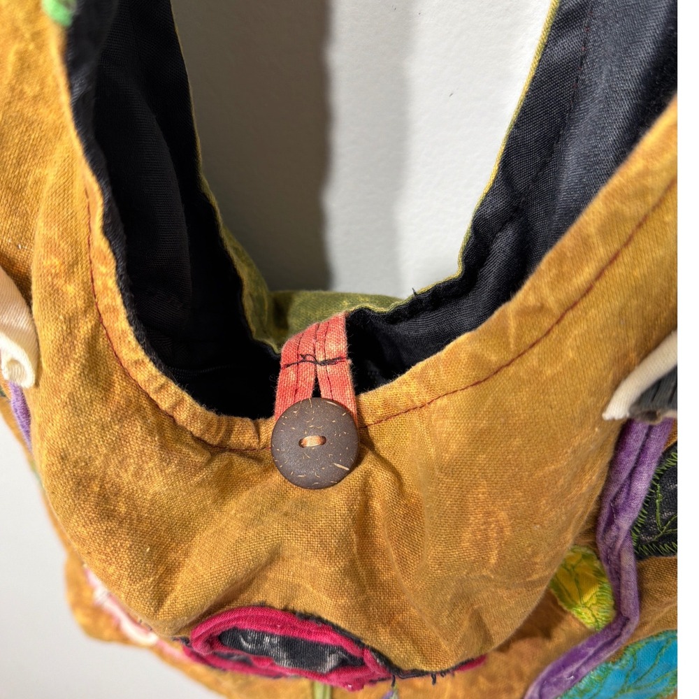 Boho Patchwork Floral Embroidered Cotton Hobo Bag Nepal Crossbody Hippie Slouchy - Picture 5 of 14